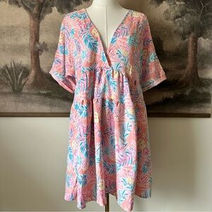 Simply Southern Pink Floral Midi Dress with Pineapples and Open Back